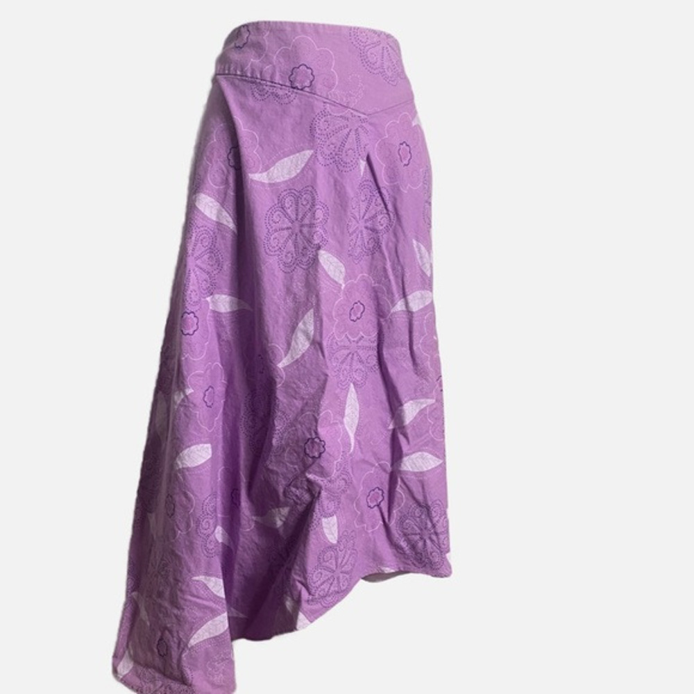 Marsh Landing Purple Paisley Linen &‎ Cotton Blend Asymmetric Hem Midi Skirt